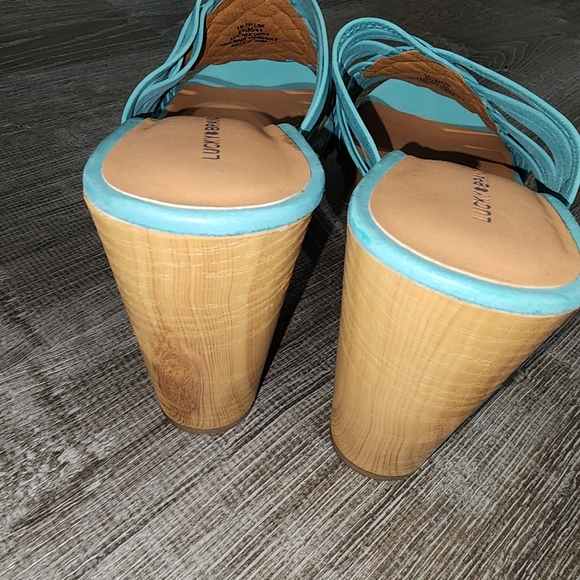 Lucky Brand Tellimi Platform Wedge Woven Leather Studded Sandals Blue - Picture 6 of 7